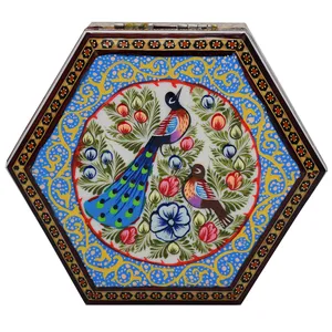 جعبه جواهرات خاتم کاری طرح گل و مرغ کد 474