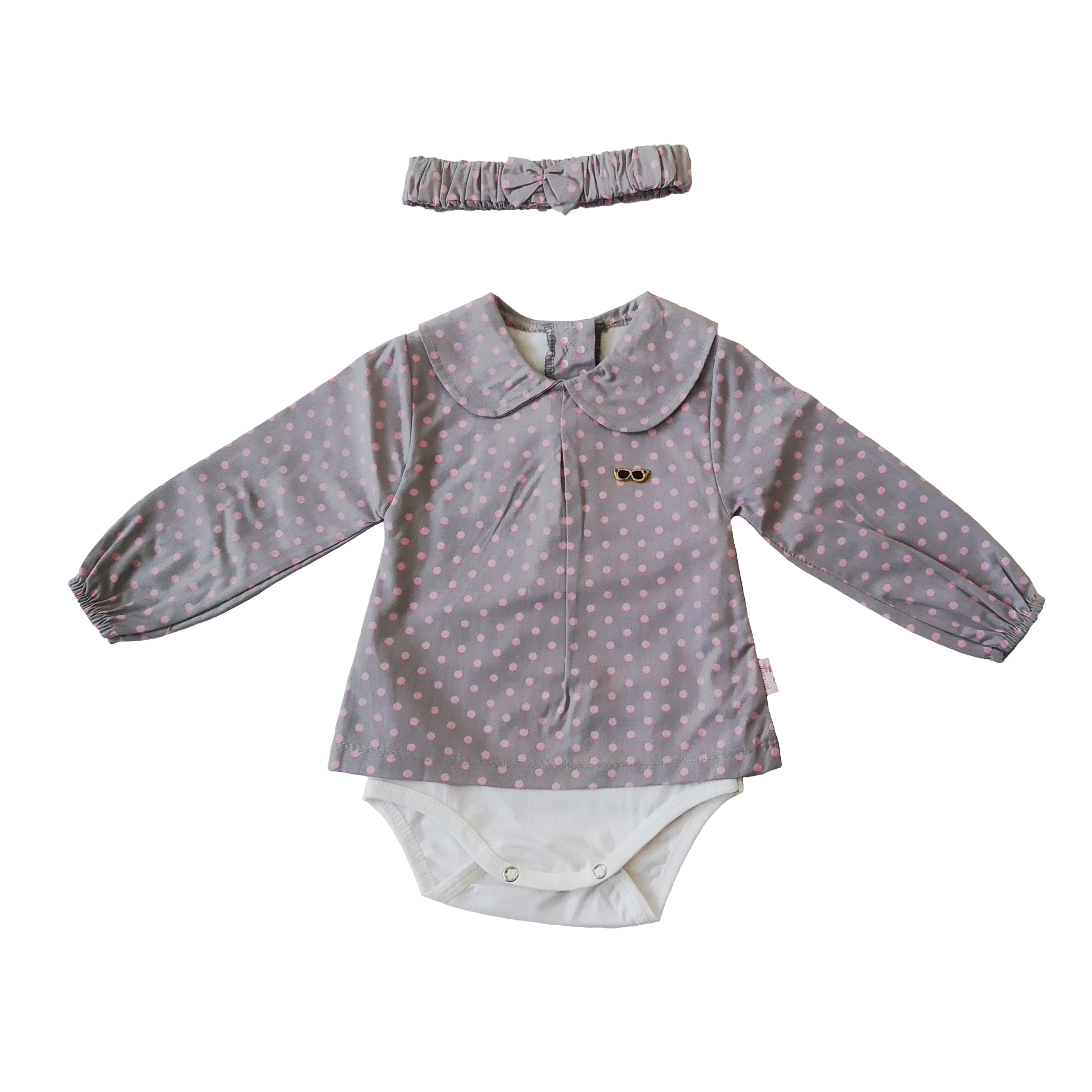 ست بادی و هدبند نوزادی دخترانه طرح خال خالی کد FF-008