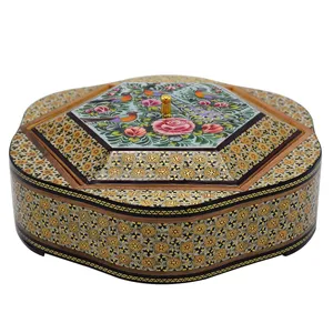 جعبه جواهرات خاتم کاری طرح گل و مرغ کد 477