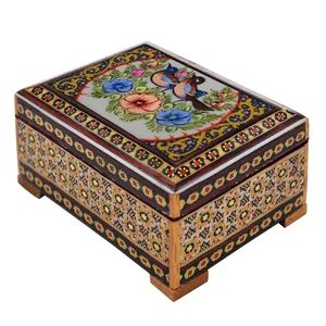 جعبه جواهرات خاتم کاری طرح گل و مرغ کد 484