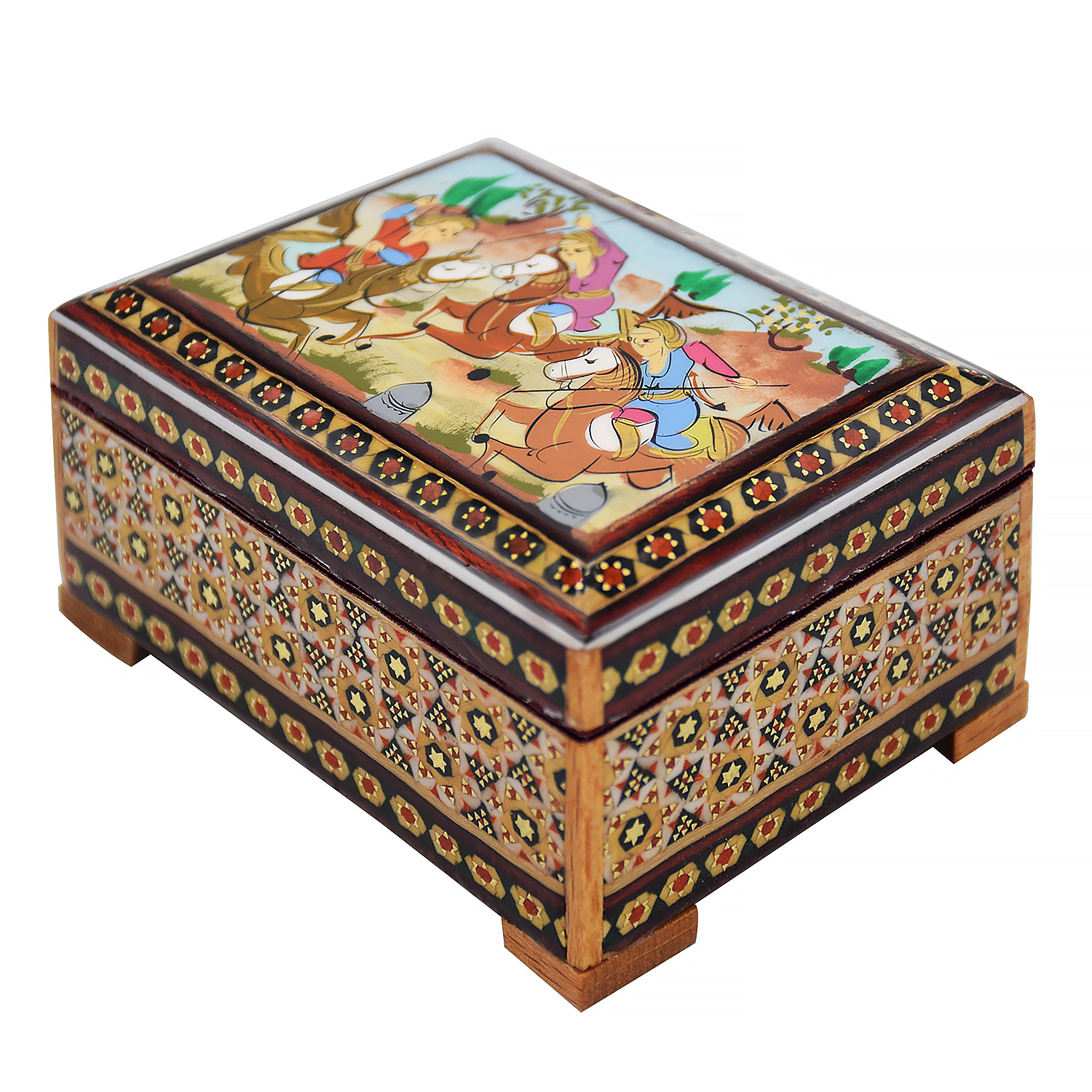 جعبه جواهرات خاتم کاری طرح چوگان کد 484