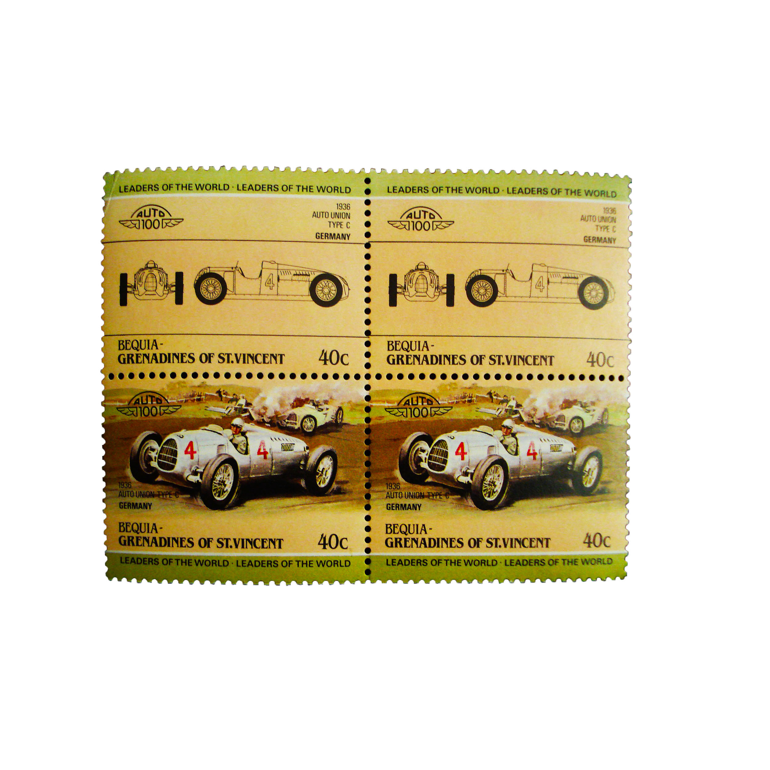 تمبر یادگاری طرح اتومبیل مدل AUTO UNION کد T11 مجموعه 4 عددی