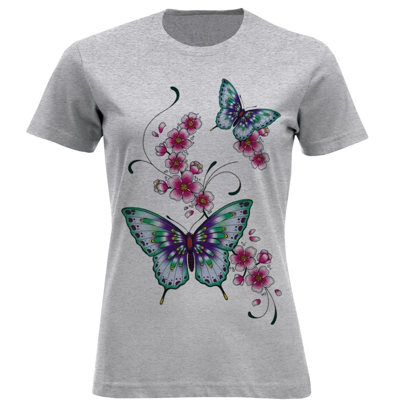 تیشرت آستین کوتاه زنانه طرح پروانه کد F483