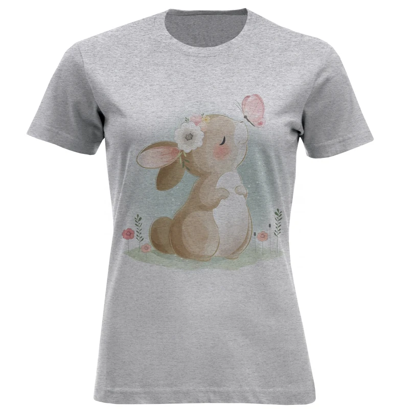 تیشرت آستین کوتاه زنانه طرح خرگوش و پروانه کد F485