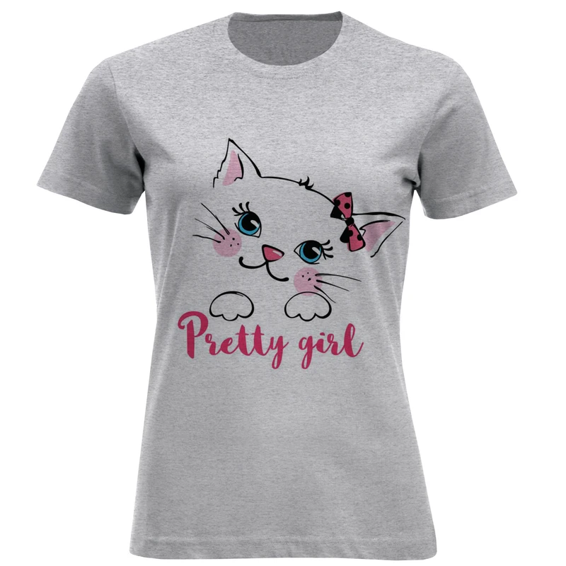 تیشرت آستین کوتاه زنانه طرح pretty girl کد F495