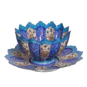 ست کاسه و بشقاب میناکاری مدل اسلیمی ختایی کد 0845