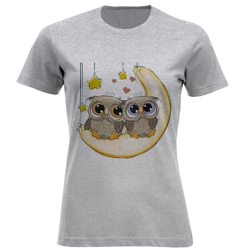 تیشرت آستین کوتاه زنانه طرح جغد و ماه کد F519