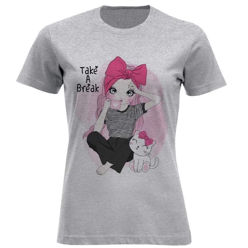 تیشرت آستین کوتاه زنانه طرح Taka a break کد F536