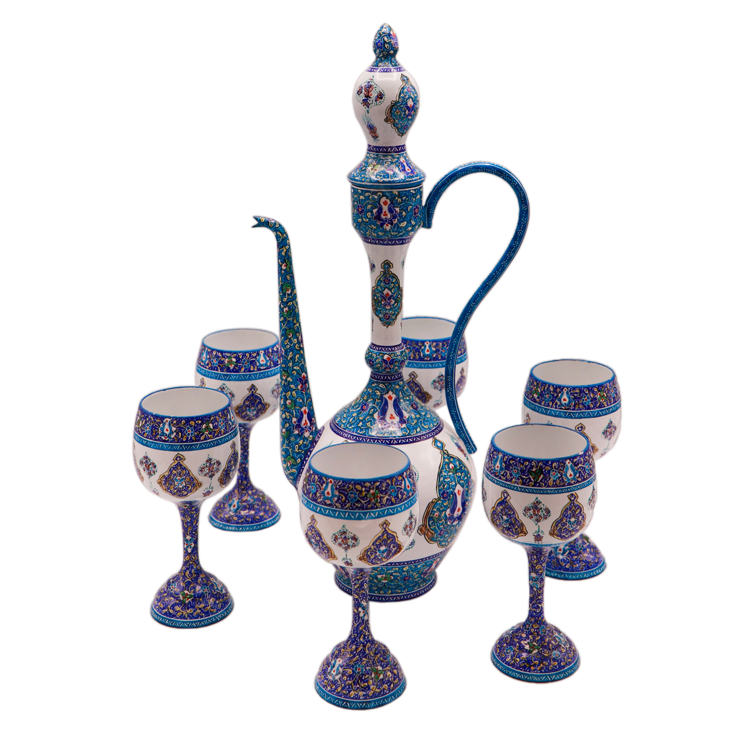 ست 7 تکه گلاب پاش و جام میناکاری اسماعیلی طرح اسلیمی ترنج کد 487