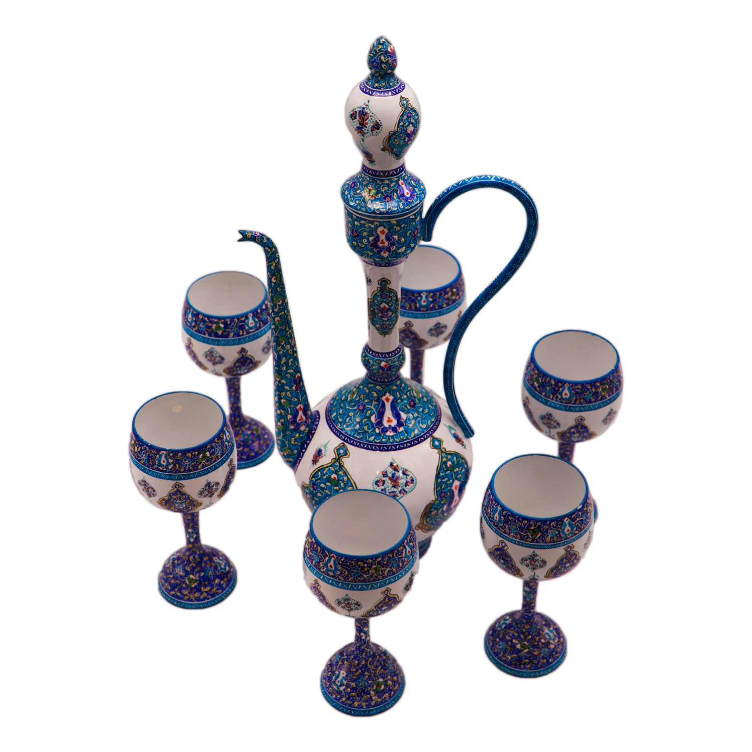 ست 7 تکه گلاب پاش و جام میناکاری اسماعیلی طرح اسلیمی ترنج کد 487