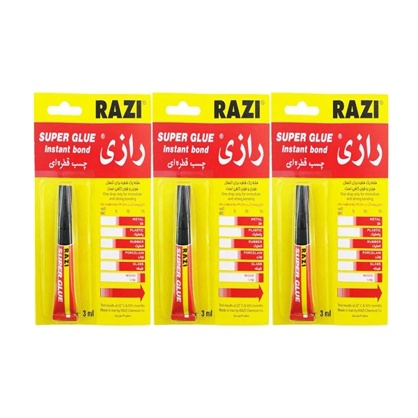 چسب قطره ای رازی مدل Super Glue حجم 3 میلی لیتر بسته 3 عددی