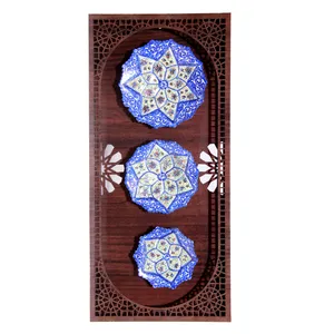 بشقاب میناکاری مدل اسلیمی ختایی کد 2155 مجموعه 3 عددی