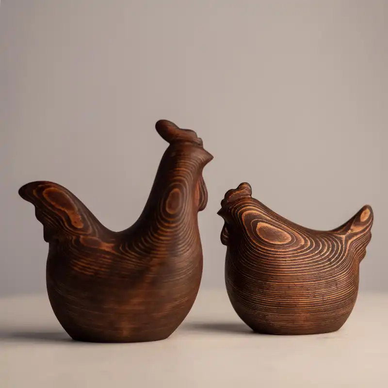 مجسمه چوبی مدل مرغ و خروس مجموعه 2 عددی