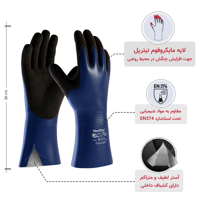 دستکش ایمنی ای تی جی مدل مکسی درای پلاس 530-56 سایز 10