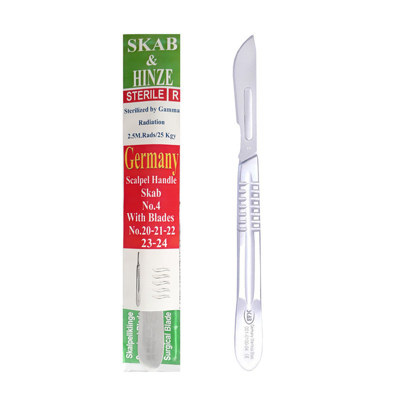 دسته تیغ جراحی اسکاب مدل MNF02369 شماره 4 به همراه تیغ استریل هاینز مدل SKJ02369 مجموعه 5 عددی
