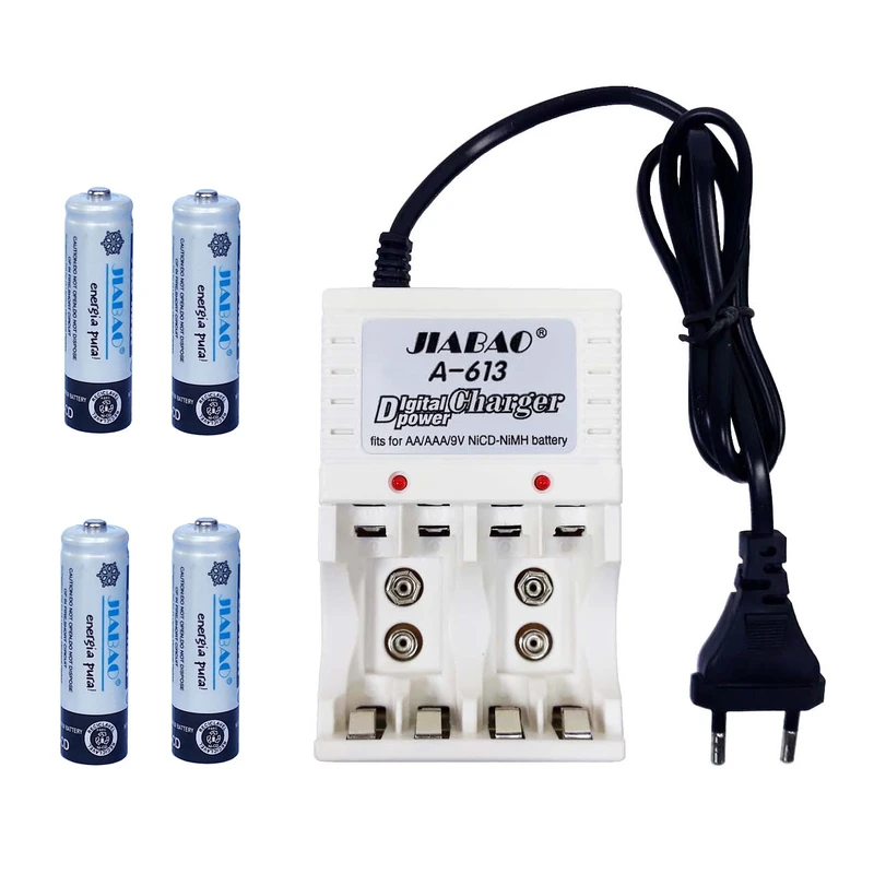  شارژر جیابائو مدل A-613 به همراه 4 باتری شارژی قلمی 