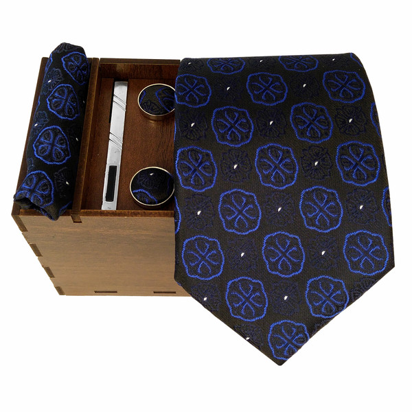 ست کراوات و دستمال جیب و دکمه سر دست مردانه کد 438