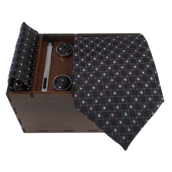 ست کراوات و دستمال جیب و دکمه سر دست مردانه کد 434