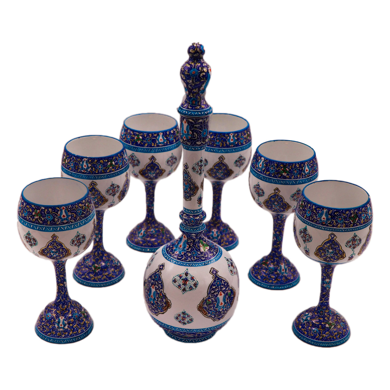 ست 7 تکه تنگ و جام میناکاری مرتضی اسماعیلی طرح اسلیمی ترنج کد 485