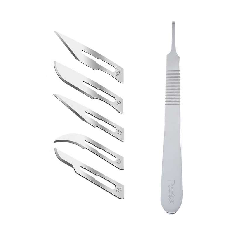 دسته تیغ جراحی پرایم استار مدل Admiral شماره 3 به همراه تیغ استریل هاینز کد SKJQ002369 مجموعه 5 عددی