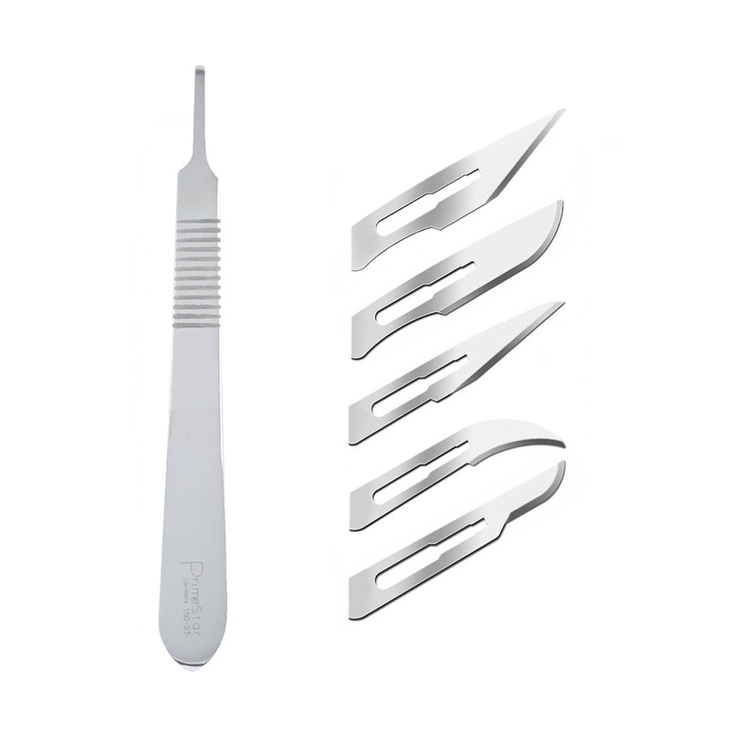 دسته تیغ جراحی پرایم استار مدل Admiral شماره 3 به همراه تیغ استریل هاینز کد SKJQ002369 مجموعه 5 عددی