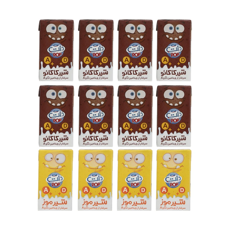 شیرکاکائو و شیر موز غنی شده دنت پاپ - 125 میلی لیتر مجوعه 12 عددی