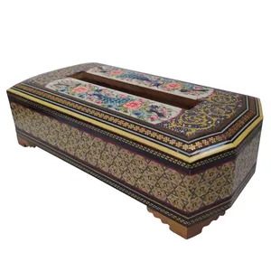 جعبه دستمال کاغذی خاتم کاری مدل گل و مرغ کد 88