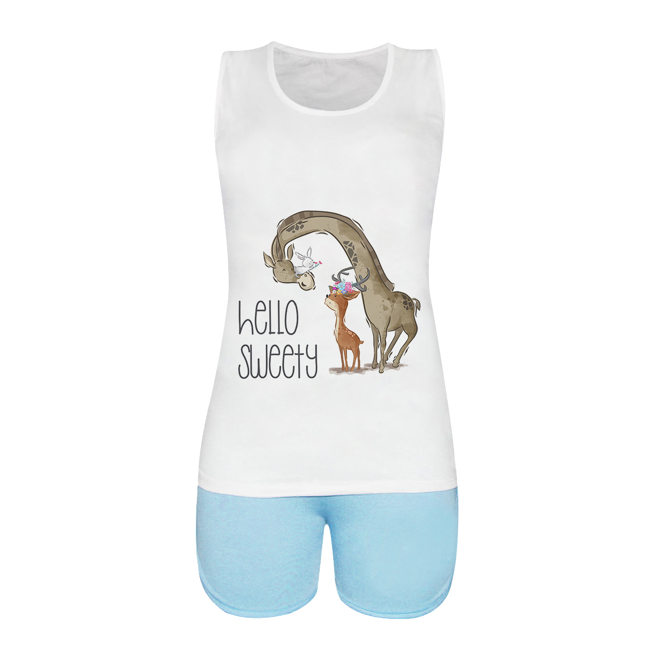 ست تاپ و شلوارک زنانه طرح Hello sweety Giraffe کد 1000054 👗