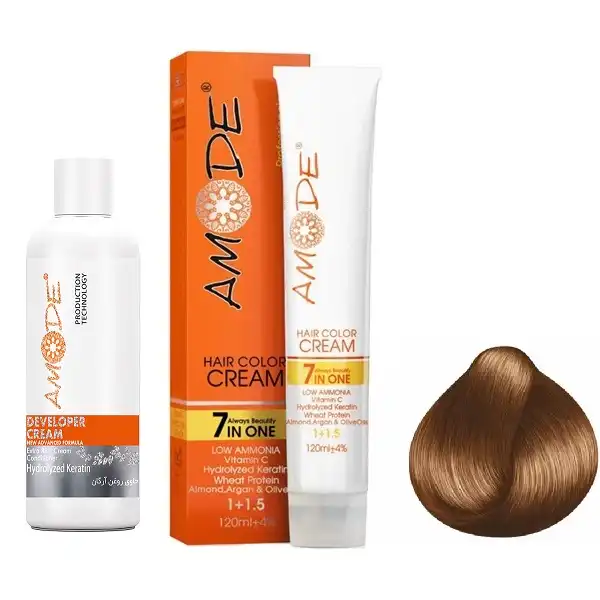 کیت رنگ مو آموده سری دارچینی شماره 7.75 حجم 120 میلی لیتر رنگ بلوند دارچینی تیره