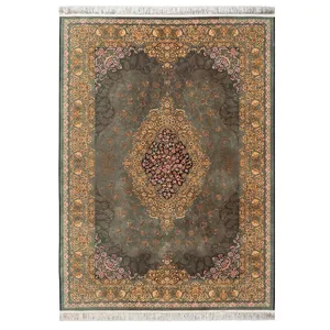 فرش ماشینی 1200 شانه محتشم زمینه سبز حاشیه سبز مدل 2555017052 