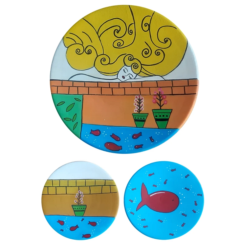 بشقاب دیوارکوب سفالی کد D81-A مجموعه 3 عددی