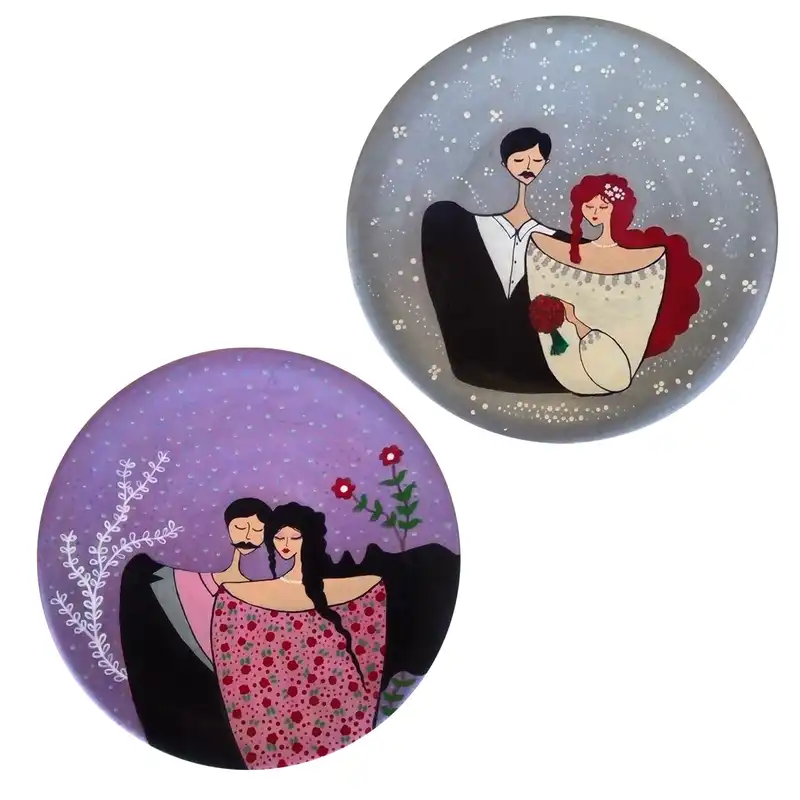 بشقاب دیوارکوب سفالی کد D85-A مجموعه 2 عددی