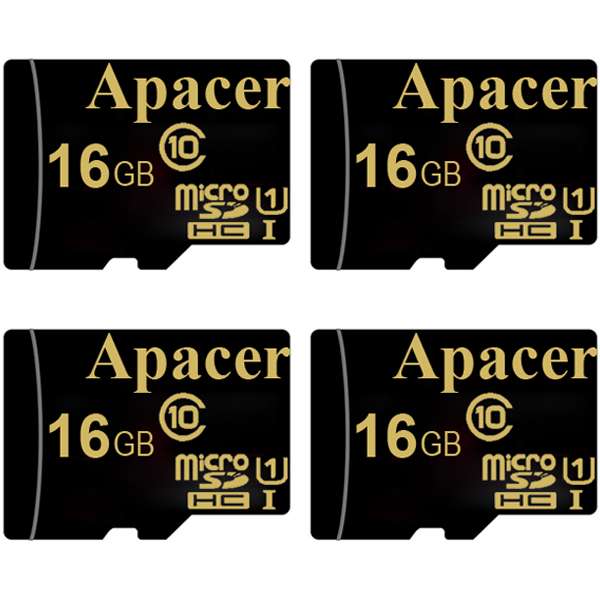 کارت حافظه microSDHC اپیسر مدل AP16GA کلاس 10 استاندارد UHS-I U1 سرعت 45MBps ظرفیت 16 گیگابایت بسته 4 عددی