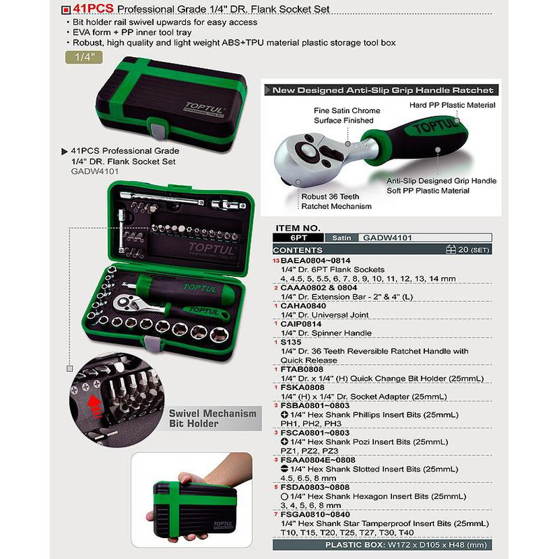 مجموعه 41 عددی آچار بکس تاپ تول کد GADW4101