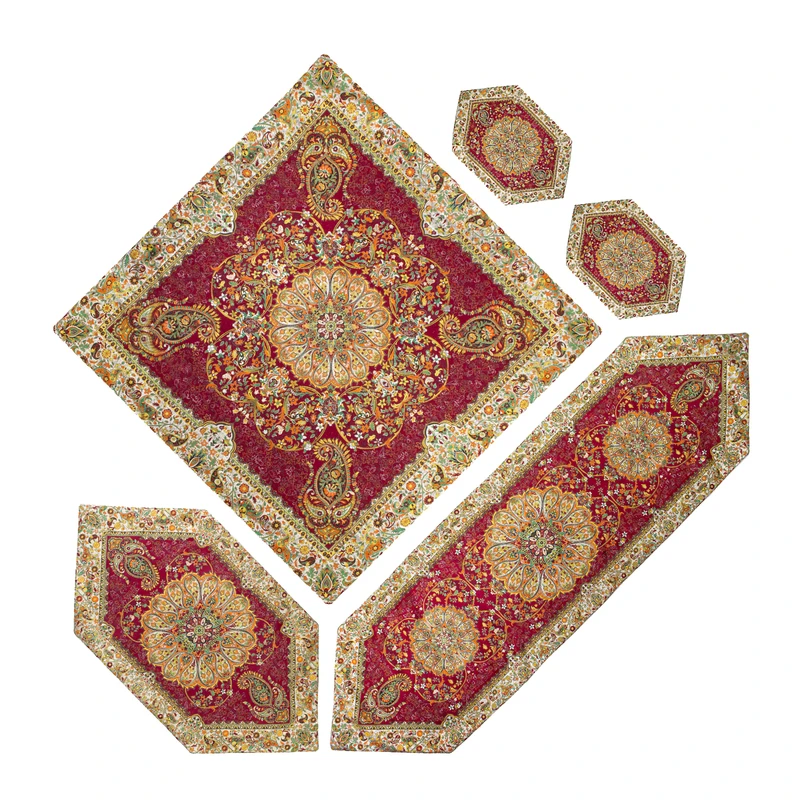 ست 5 تکه رومیزی ترمه طرح افشار کد afz-1007