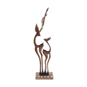 مجسمه چوبی طرح غزال عاشق جفت مدل چهارپا کد 0025-40