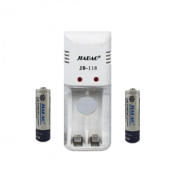 شارژر باتری جیابائو مدل JB-118 به همراه 2 عدد باتری قلمی