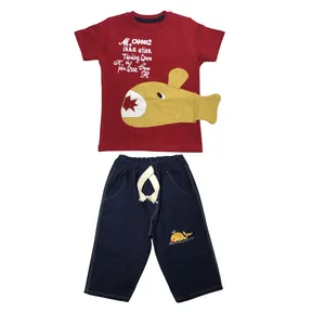 ست تی شرت و شلوارک پسرانه طرح نهنگ کد 1433 رنگ قرمز