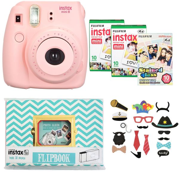 دوربین عکاسی چاپ سریع فوجی فیلم مدل Instax Mini 8 به همراه آلبوم، سه بسته کاغذ چاپگر و برچسب عکس