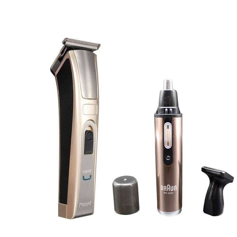 ماشین اصلاح موی صورت کیمی مدل KM-5017 به همراه موزن گوش و بینی و ابرو براون مدل BR-3007 ماشین اصلاح موی صورت کیمی مدل KM-5017 به همراه موزن گوش و بینی و ابرو براون مدل BR-3007