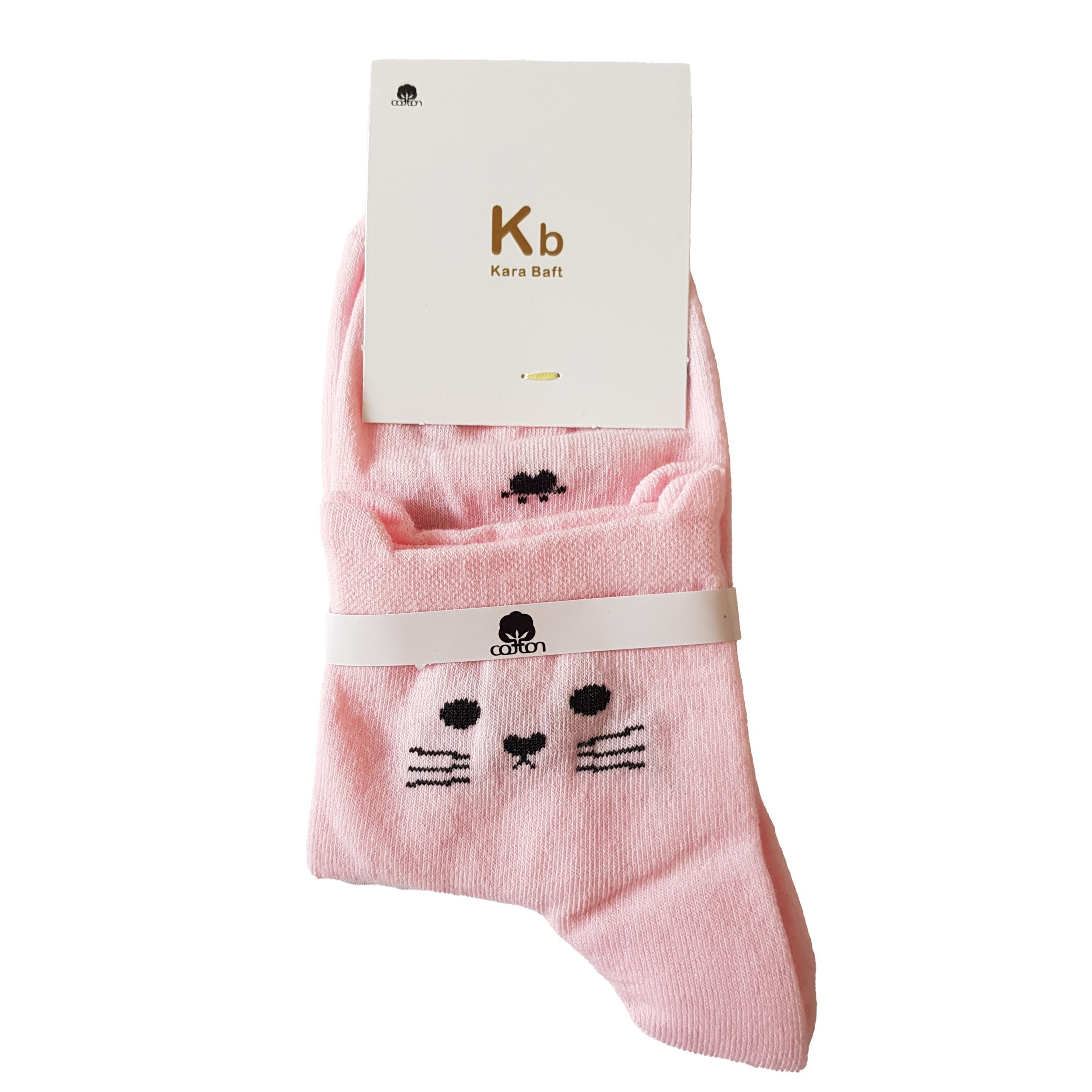 جوراب دخترانه کارا بافت مدل گربه کد san912 رنگ صورتی