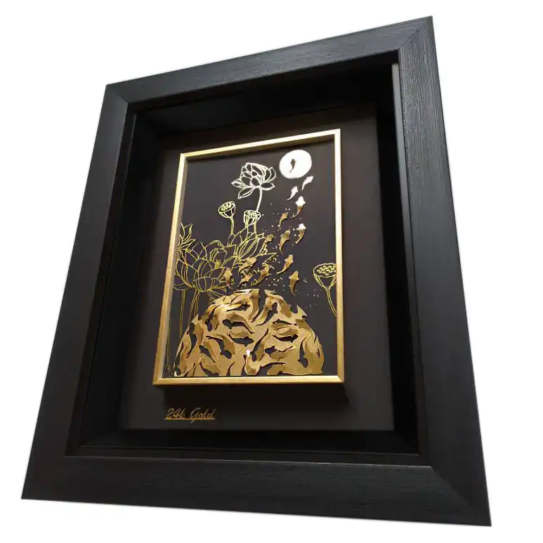 تابلو طلا کوب زرکات طرح ماه و ماهی مدل F131