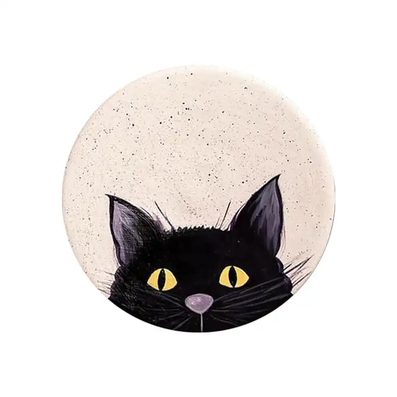 بشقاب دیوارکوب سفالی طرح گربه کد D91-A مجموعه 3 عددی