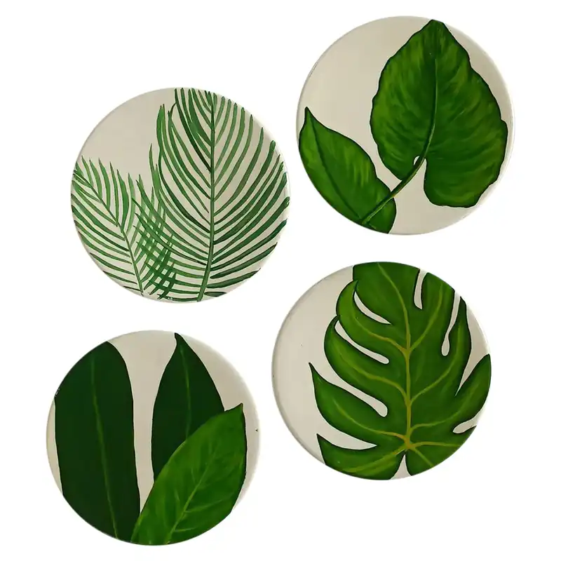 بشقاب دیوارکوب سفالی طرح برگ کد D97-A مجموعه 4 عددی