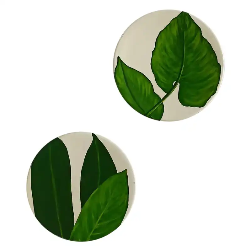 بشقاب دیوارکوب سفالی طرح برگ کد D97-A مجموعه 4 عددی