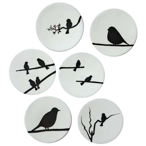 بشقاب دیوارکوب سفالی طرح پرنده کد D99-A مجموعه 6 عددی