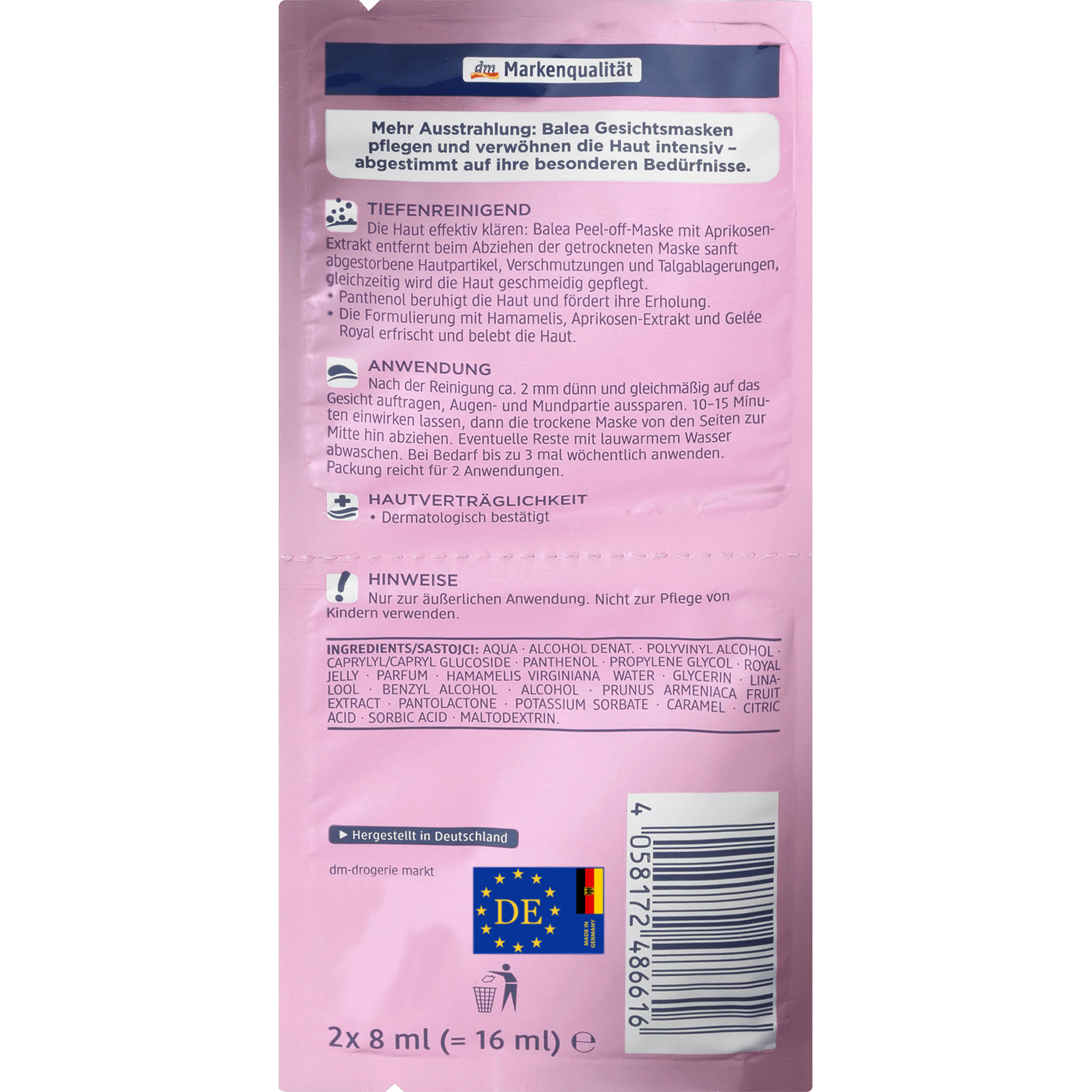 ماسک صورت باله آ مدل PL1 حجم 16 میلی لیتر بسته 2 عددی