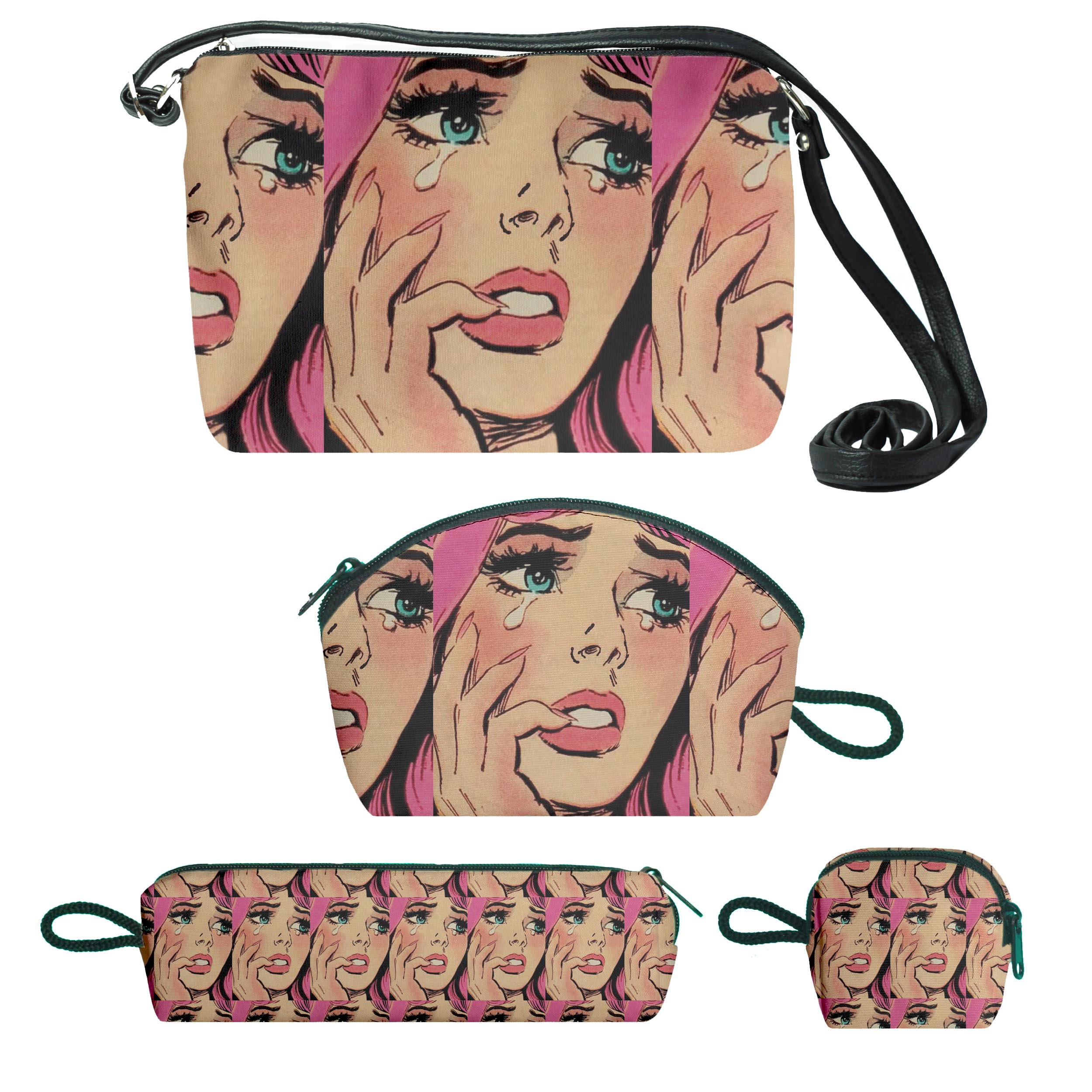 کیف دخترانه طرح چهره کد 92fa3 مجموعه 4 عددی