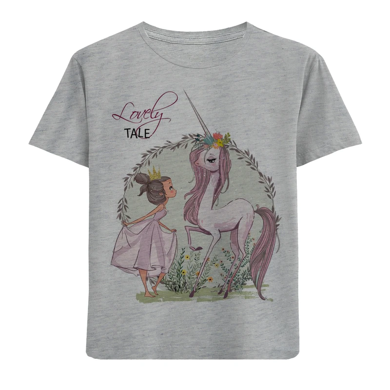 تیشرت آستین کوتاه دخترانه طرح LOVELY TALE کد F108