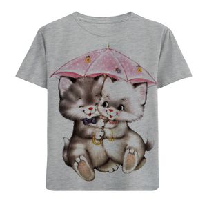 تیشرت آستین کوتاه دخترانه طرح چتر گربه ها کد F121